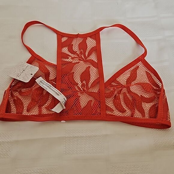 Free People Women's Lace Bralette Racer Back Bra Henna Red Small - Picture 12 of 16